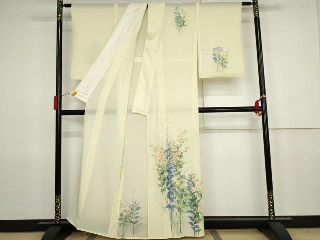 平和屋着物＊夏物　訪問着　絽　手描き　枝花文　正絹　逸品　AABJ8589cs