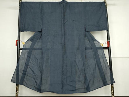 平和屋着物＊夏物　男性　小千谷ちぢみ　縞　キングサイズ　麻　逸品　AABJ8591cs