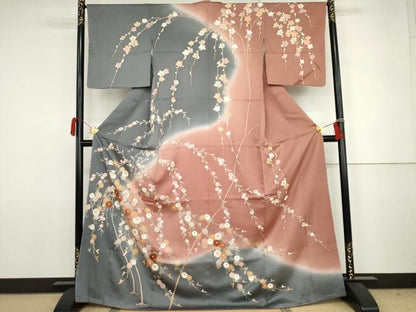 平和屋着物●訪問着　枝垂れ花文　暈し染め　金彩　東急百貨店扱い　正絹　逸品　未使用　AABJ8594cs