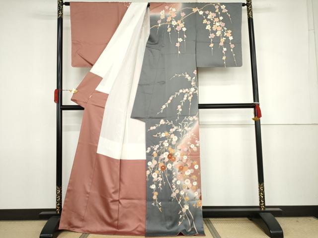平和屋着物●訪問着　枝垂れ花文　暈し染め　金彩　東急百貨店扱い　正絹　逸品　未使用　AABJ8594cs