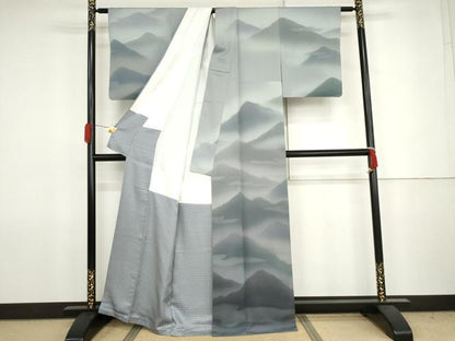 平和屋着物●訪問着　重ね山文　暈し染め　正絹　逸品　AABJ8595cs