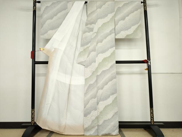 平和屋着物●ぜんまい紬　訪問着　霞文　正絹　逸品　AABJ8597cs