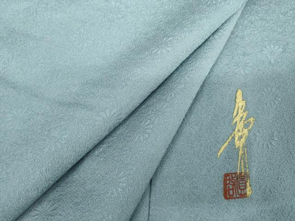 平和屋着物●本草木染作家　圓啓　色無地　花尽くし地紋　浅縹色　正絹　逸品　AABJ8598cs