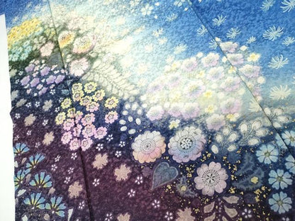 平和屋着物●豪華振袖　辻が花　暈し染め　金彩　金通し地　ロング丈　正絹　逸品　AABJ8599cs