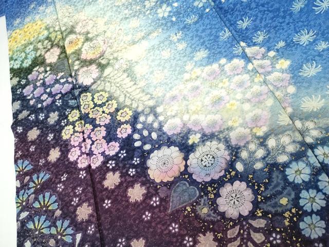 平和屋着物●豪華振袖　辻が花　暈し染め　金彩　金通し地　ロング丈　正絹　逸品　AABJ8599cs