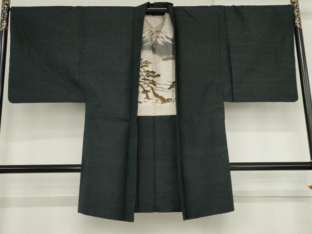 平和屋着物○男性 紬 アンサンブル 色無地 褐返色 正絹 逸品 AABJ8600cs