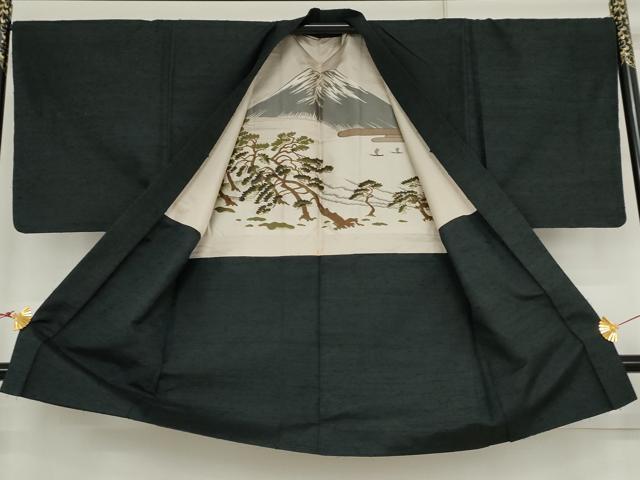 平和屋着物○男性 紬 アンサンブル 色無地 褐返色 正絹 逸品 AABJ8600cs
