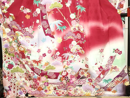 平和屋着物●豪華振袖　蔓帯松竹梅　暈し染め　ロング丈　正絹　逸品　AABJ8602cs