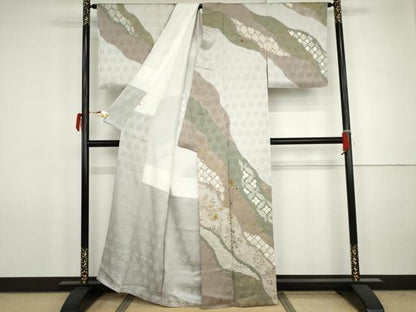 平和屋着物●訪問着　絞り　刺繍　道長吉祥花文　金糸　金彩　正絹　逸品　AABJ8604cs