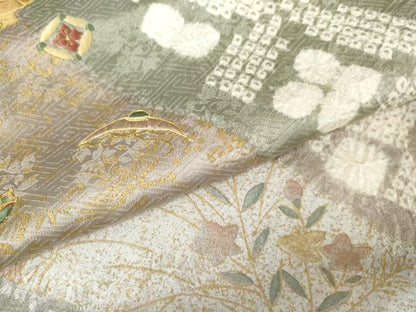 平和屋着物●訪問着　絞り　刺繍　道長吉祥花文　金糸　金彩　正絹　逸品　AABJ8604cs