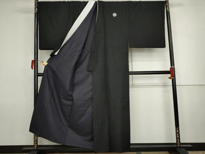 平和屋着物●男性　黒紋付・羽織セット　キングサイズ　洗える着物　AABJ8605cs