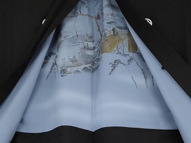 平和屋着物●男性　黒紋付・羽織セット　キングサイズ　洗える着物　AABJ8605cs