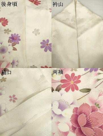 平和屋着物●豪華振袖　駒刺繍　草花文　暈し染め　銀彩　正絹　逸品　AABJ8607cs