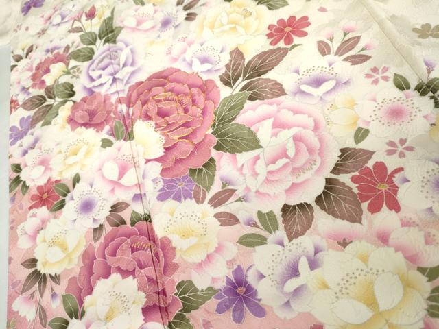 平和屋着物●豪華振袖　駒刺繍　草花文　暈し染め　銀彩　正絹　逸品　AABJ8607cs