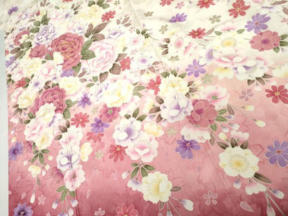 平和屋着物●豪華振袖　駒刺繍　草花文　暈し染め　銀彩　正絹　逸品　AABJ8607cs