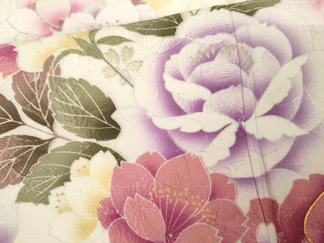 平和屋着物●豪華振袖　駒刺繍　草花文　暈し染め　銀彩　正絹　逸品　AABJ8607cs