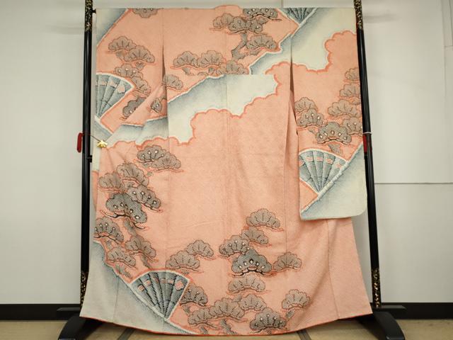 平和屋着物●豪華振袖　総絞り　檜扇松文　正絹　逸品　AABJ8613cs