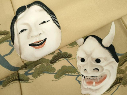 平和屋着物●訪問着　能面　般若　金彩　洗える着物　AABJ8614cs