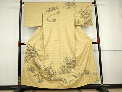 平和屋着物●訪問着　花倉織　渡り橋松竹梅文　正絹　逸品　AABJ8615cs