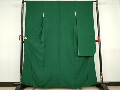 平和屋着物●豪華振袖　色無地　深緑色　正絹　逸品　AABJ8616cs