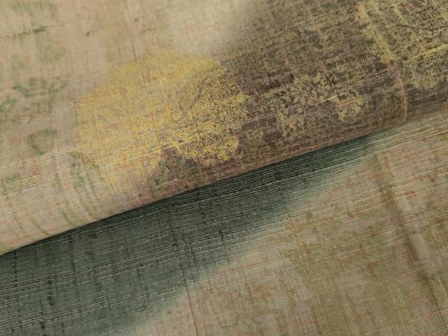 平和屋着物●生紬　訪問着　草花文　正絹　逸品　AABJ8617cs