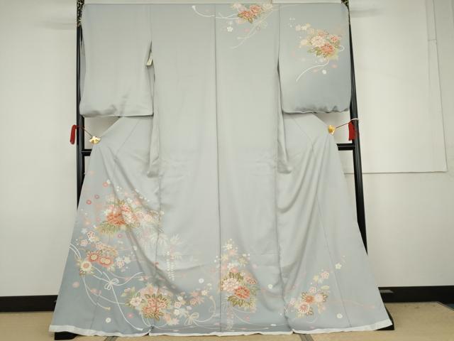 平和屋着物●訪問着　檜扇草花文　暈し染め　丹後ちりめん　仮絵羽　正絹　逸品　未使用　AABJ8620cs