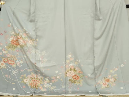 平和屋着物●訪問着　檜扇草花文　暈し染め　丹後ちりめん　仮絵羽　正絹　逸品　未使用　AABJ8620cs
