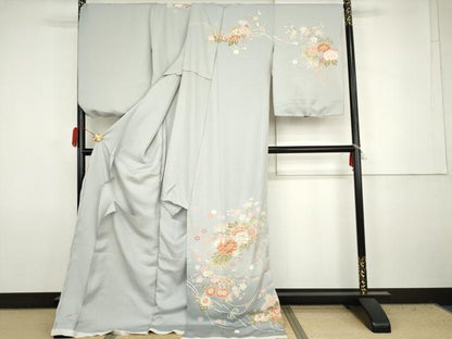 平和屋着物●訪問着　檜扇草花文　暈し染め　丹後ちりめん　仮絵羽　正絹　逸品　未使用　AABJ8620cs