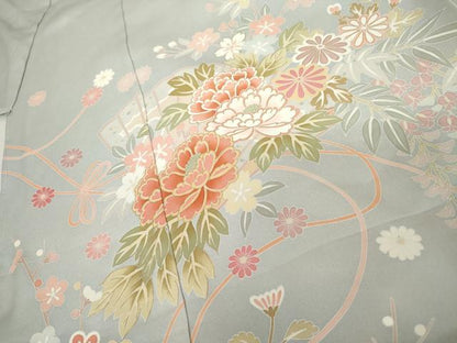 平和屋着物●訪問着　檜扇草花文　暈し染め　丹後ちりめん　仮絵羽　正絹　逸品　未使用　AABJ8620cs