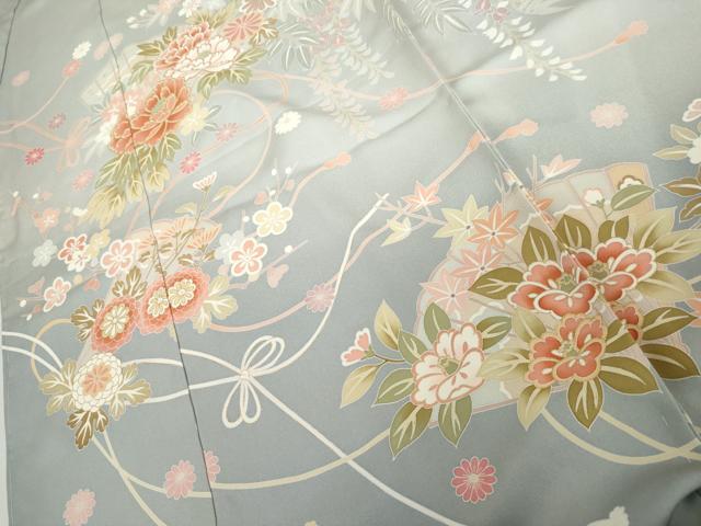 平和屋着物●訪問着　檜扇草花文　暈し染め　丹後ちりめん　仮絵羽　正絹　逸品　未使用　AABJ8620cs