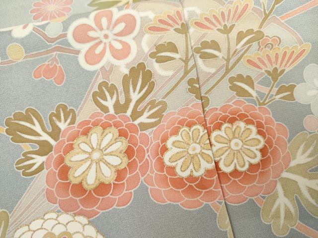 平和屋着物●訪問着　檜扇草花文　暈し染め　丹後ちりめん　仮絵羽　正絹　逸品　未使用　AABJ8620cs
