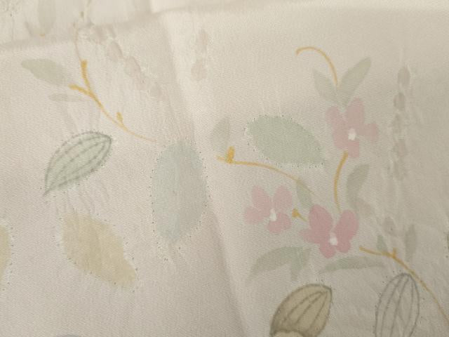 平和屋着物●長襦袢　無双仕立て　手描き　絞り　枝花文　正絹　逸品　未使用　AABJ8621cs