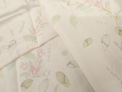 平和屋着物●長襦袢　無双仕立て　手描き　絞り　枝花文　正絹　逸品　未使用　AABJ8621cs