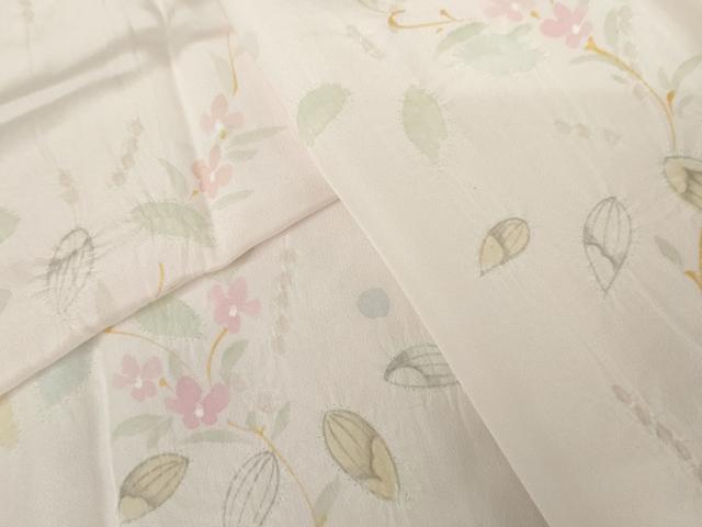平和屋着物●長襦袢　無双仕立て　手描き　絞り　枝花文　正絹　逸品　未使用　AABJ8621cs