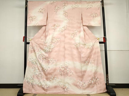 平和屋着物●訪問着　手描き　刺繍　流水枝花文　暈し染め　金彩　正絹　逸品　AABJ8628cs