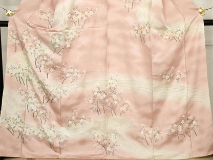 平和屋着物●訪問着　手描き　刺繍　流水枝花文　暈し染め　金彩　正絹　逸品　AABJ8628cs