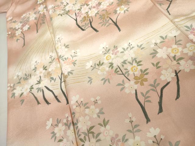 平和屋着物●訪問着　手描き　刺繍　流水枝花文　暈し染め　金彩　正絹　逸品　AABJ8628cs