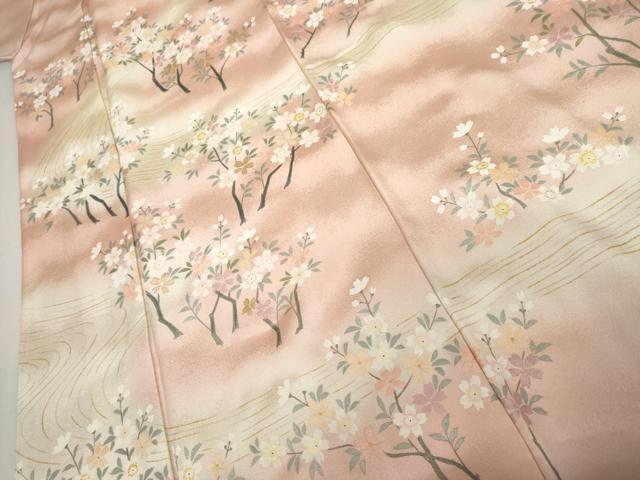 平和屋着物●訪問着　手描き　刺繍　流水枝花文　暈し染め　金彩　正絹　逸品　AABJ8628cs
