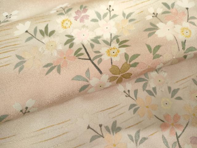 平和屋着物●訪問着　手描き　刺繍　流水枝花文　暈し染め　金彩　正絹　逸品　AABJ8628cs