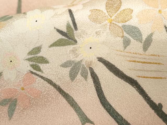 平和屋着物●訪問着　手描き　刺繍　流水枝花文　暈し染め　金彩　正絹　逸品　AABJ8628cs