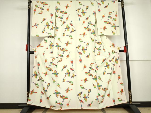 平和屋着物●上質な小紋　鳥　正絹　逸品　AABJ8630cs