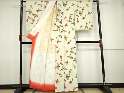 平和屋着物●上質な小紋　鳥　正絹　逸品　AABJ8630cs