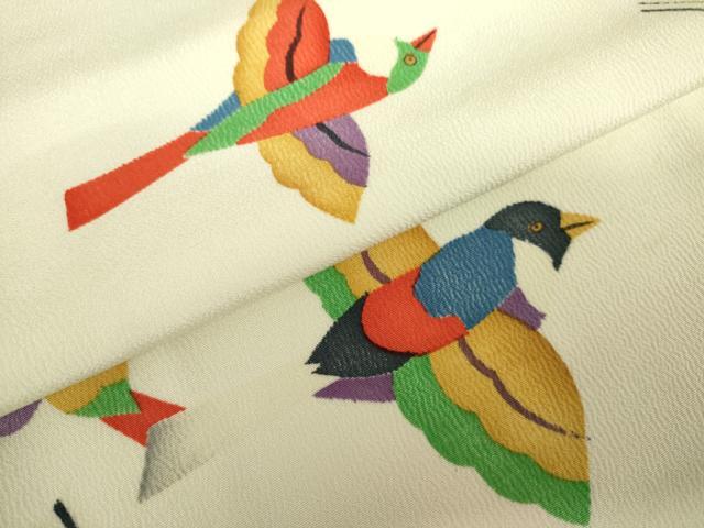 平和屋着物●上質な小紋　鳥　正絹　逸品　AABJ8630cs