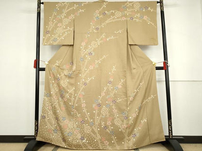 平和屋着物●訪問着　絞り　枝梅　正絹　逸品　AABJ8631cs
