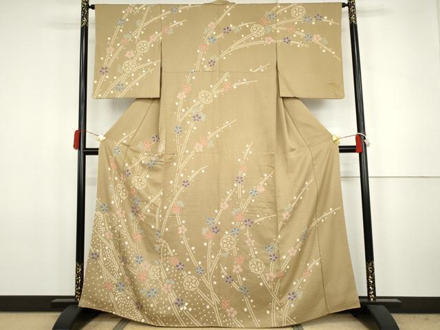平和屋着物●訪問着　絞り　枝梅　正絹　逸品　AABJ8631cs