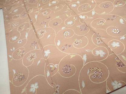 平和屋着物●上質な小紋　花唐草文　正絹　逸品　AABJ8635cs