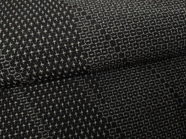 平和屋着物●本塩沢　110亀甲　斜縞　黒地　正絹　逸品　AABJ8637cs