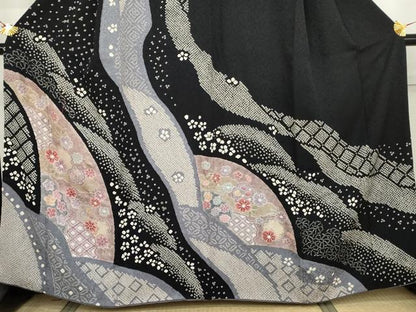 平和屋着物●訪問着　絞り　道長吉祥花文　銀彩　正絹　逸品　AABJ8639cs