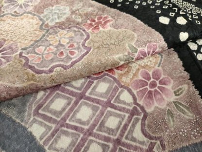 平和屋着物●訪問着　絞り　道長吉祥花文　銀彩　正絹　逸品　AABJ8639cs