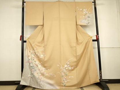 平和屋着物●訪問着　駒刺繍　地紙枝花文　暈し染め　金銀彩　正絹　逸品　AABJ8641cs